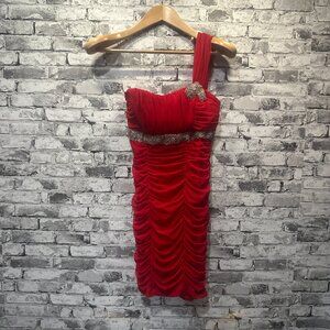 EUC City Triangles Red One Shoulder Mini Dress Size Medium